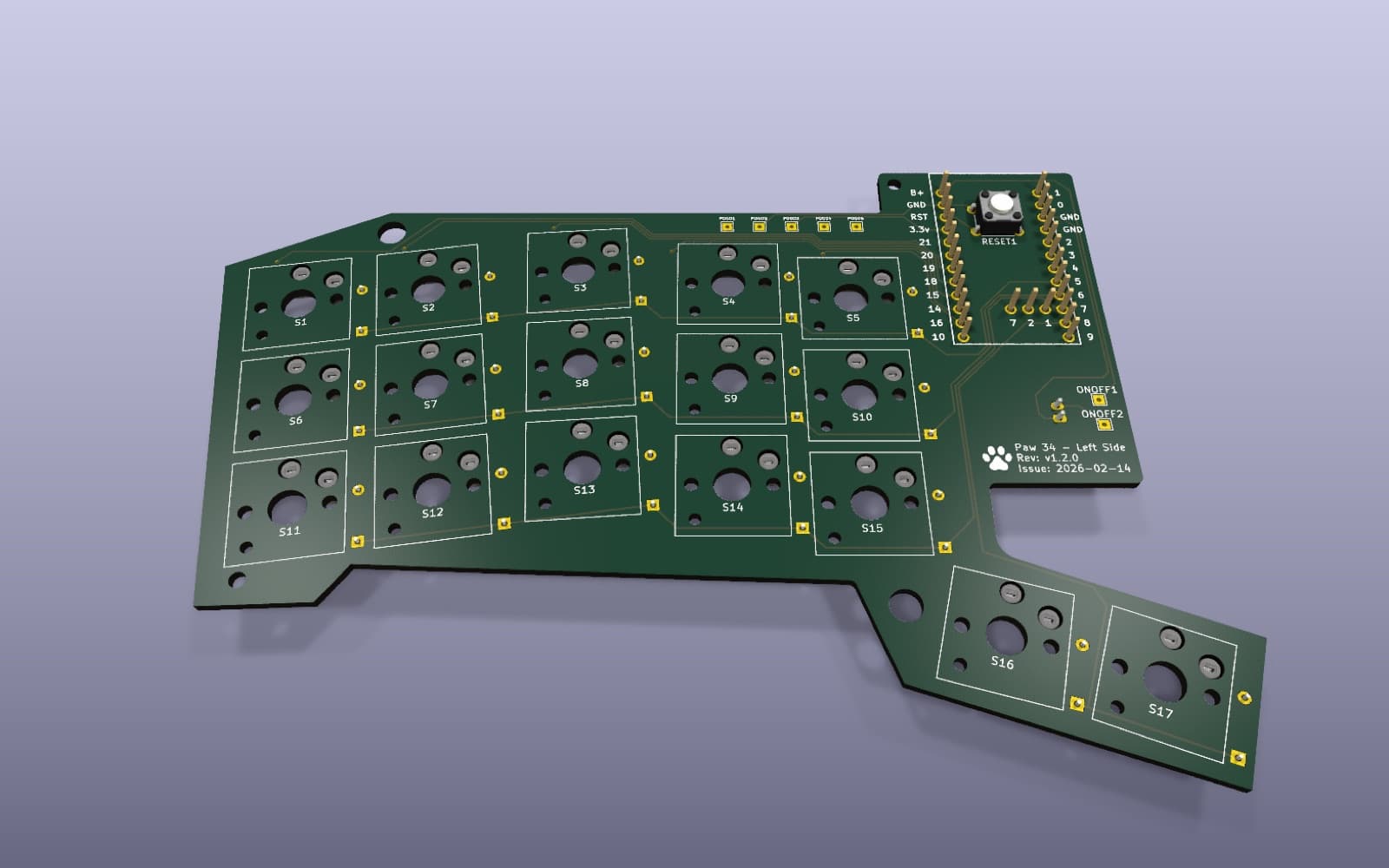 Paw: a render of the left-hand circuit board